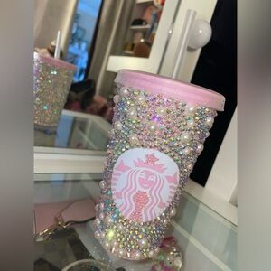 Customized Pink and white rhinestone Starbucks tumbler #glamour